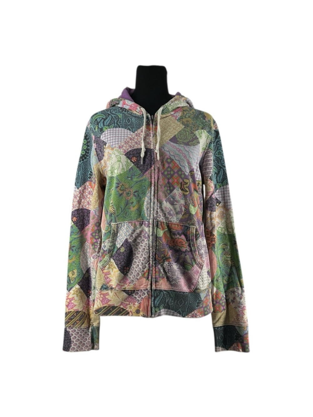 Lucky Brand vintage hoodie patchwork print y2k boho print colorful sz M